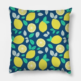 Summer Lemon Pattern in Navy Blue Pillow