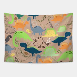 Dinosaur doodle light orange background Tapestry