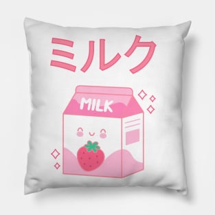 Japanese Aesthetics Kawaii Strawberry Milk Shake (White Background) Pillow