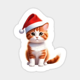 A Cute Christmas Cat Wearing Santa Hat Magnet