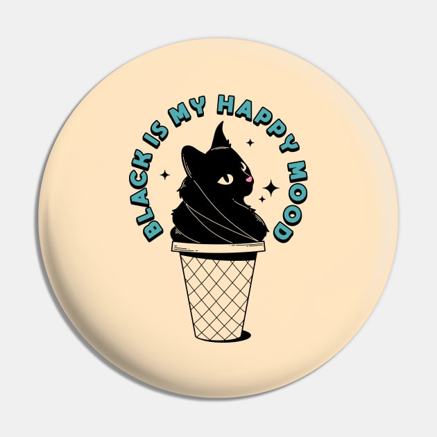 Ice Cream Black Cat in beige Pin by The Charcoal Cat Co.