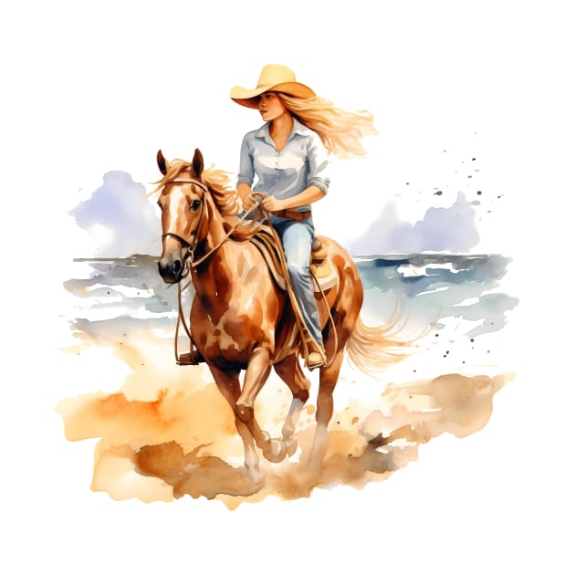 Horseback Beach Riding Watercolor by BisonPrintsCo