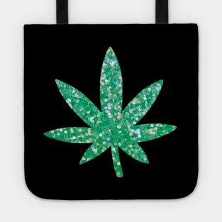 Glittery Green Weed Leaf Tote