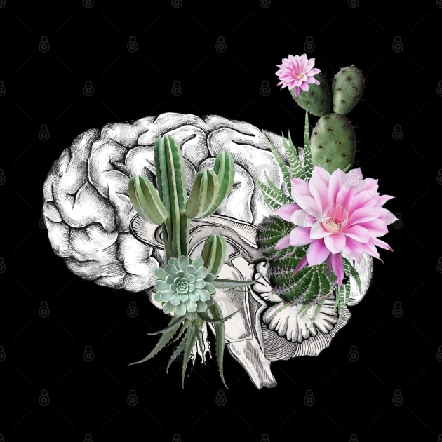 Brain, human anatomy, mental health, succulents plants, aloe cactus by Collagedream