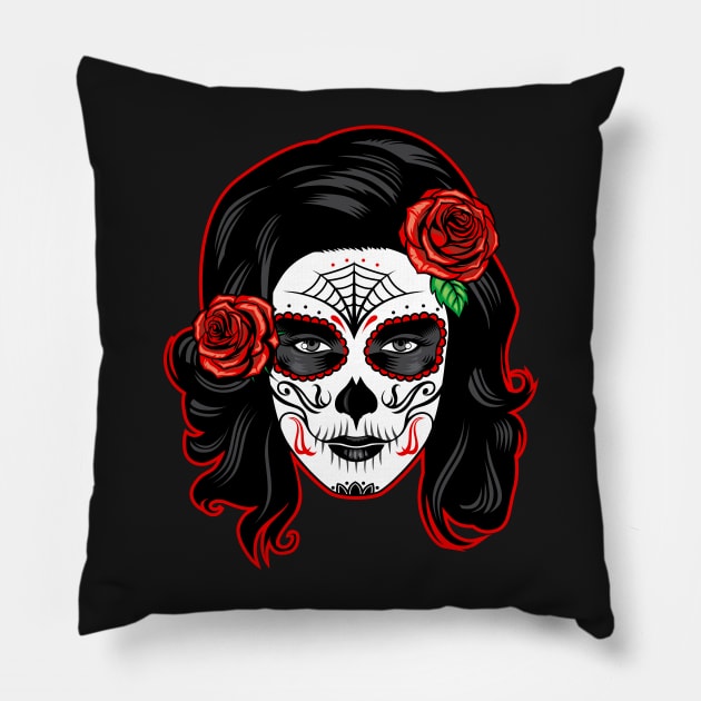 Sugar Skull Lady Pillow by CryptoTextile