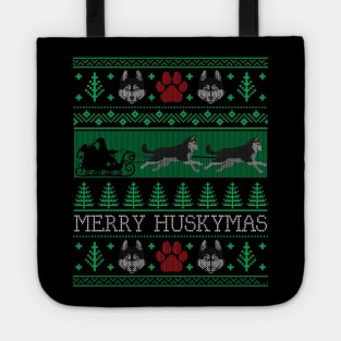 Christmas Siberian Husky Dog Funny Husky Ugly Christmas Sweater Tote