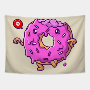 Cute Donut Zombie Walking Cartoon Tapestry