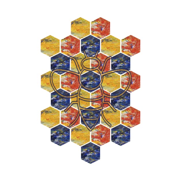 Red, Yellow, Green Honeycomb & Bee Graphic by Bee-Fusion