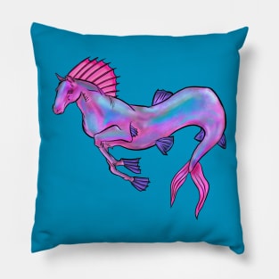 Bubblegum Pink and Blue Hippocampus Pillow