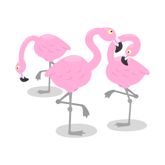 Cute pink flamingo trio cartoon illustration by FrogFactory