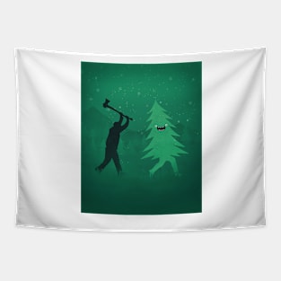 Funny Christmas Tree Hunted by lumberjack (Funny Humor) Tapestry