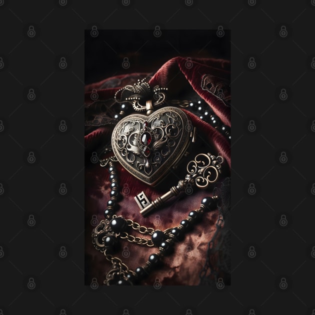 Gothic Valentine Heart Locket and Key by OddHouse