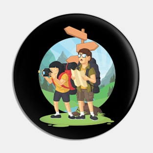 Backpacker Boy and Girl Enjoying Vacation Pin