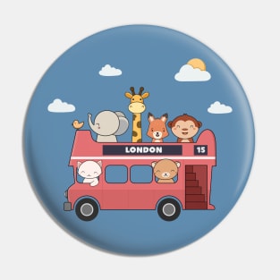 Kawaii Cute Zoo Animals In A London Bus Pin