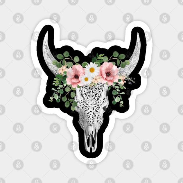Cow skull floral 2 Magnet by Collagedream