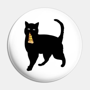 Black Cat Stealing and Eating Pizza Funny Pin