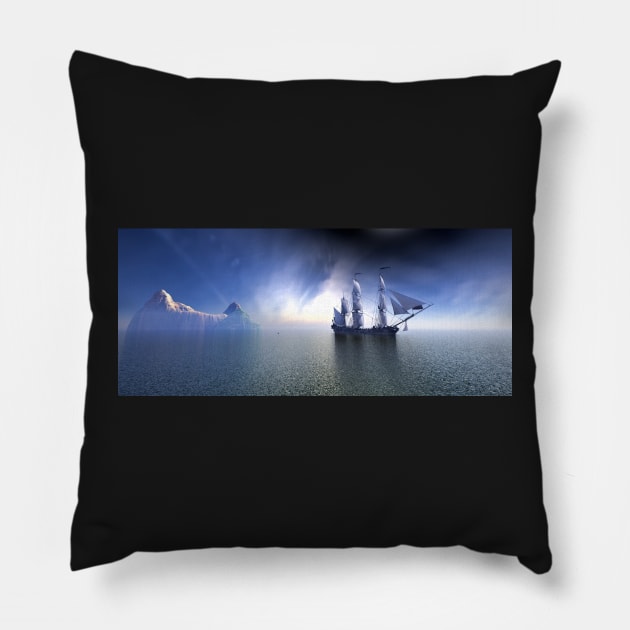 Pirate Ship In blue sky and beautiful calm sea. Pillow by Carlosr1946