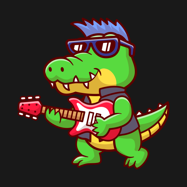 Cute Crocodile Playing Electric Guitar Cartoon by Catalyst Labs