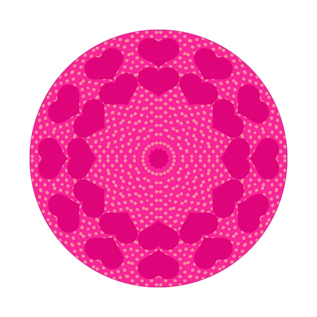 Big Pink Hearts Dots Kaleidoscope Mandala Round by CheriesArt