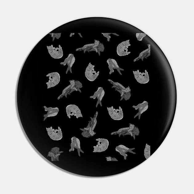 Cats Pattern - Black and White with Black Background Pin by ursoleite