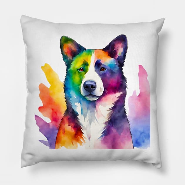 Karelian Bear Dog Watercolor Portrait Pillow by Doodle and Things