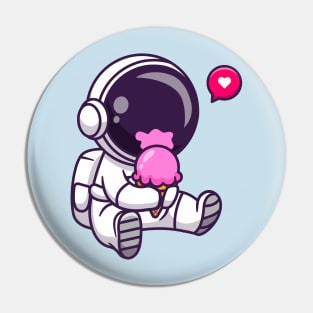 Cute Astronaut Eating Ice Cream Cartoon Pin