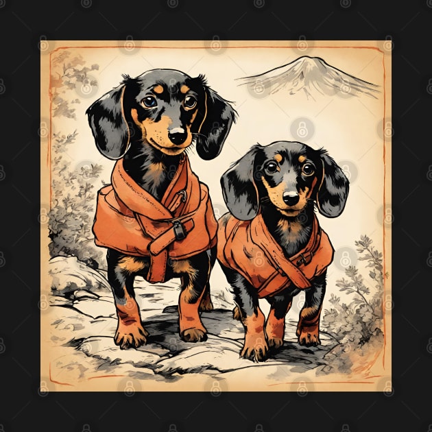 Vintage Doxie Dogs Going on a Vacation Field Trip Backpacker Hiking by wigobun