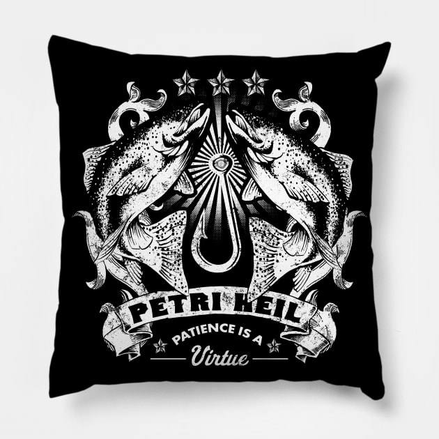 Petri Heil Trout Fishing Design Pillow by Black Tee Inc