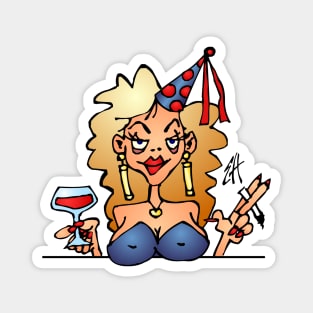 Drunken woman on a birthday party Magnet