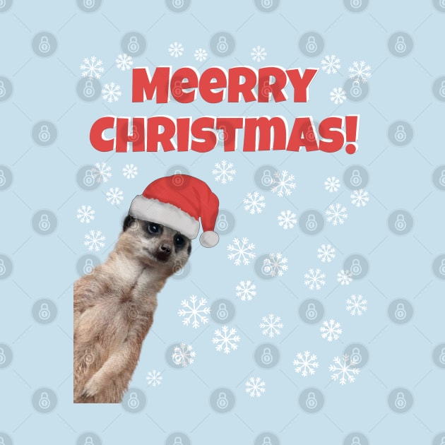 Merry Christmas (Meerry) -Cute Meerkat in Christmas hat with snowflakes by Off the Page