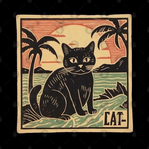 Aloha Linocut Kitty by Kona Cat Creationz