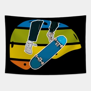 Colorful Retro Skateboard Helmet with Kickflip Tapestry