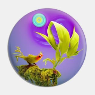 A.I. Generated Alien Plant with Bird and Blue Sun Pin