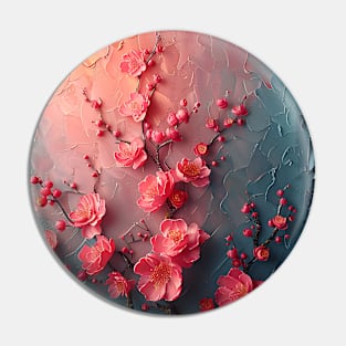 Abstract painting of pink flowers against golden subset Pin