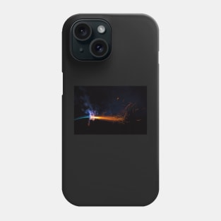 Burning fuse with sparks and blue smoke isolated on black background Phone Case