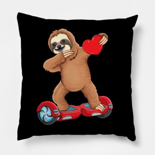 Dabbing Sloth Riding hoverboard Kids Skater Valentines Day Pillow