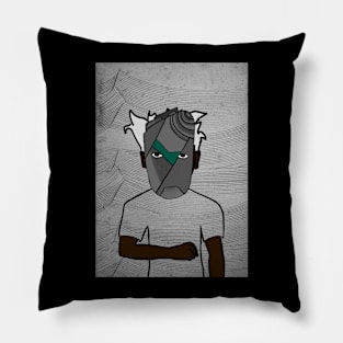 Simon - Dark Male Character with Crayon Mask and Waves Background Pillow