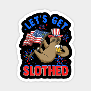 4th of July LET'S GET SLOTHED Magnet