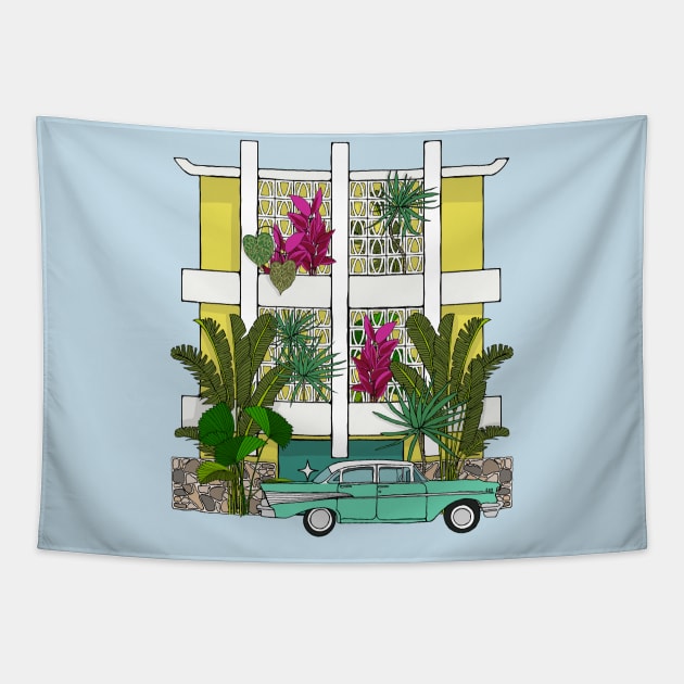 Mellow Yellow Breeze Block Apartments with Plants Tapestry by jenblove