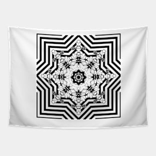 Black White Geometrical Floral Mandala Tapestry