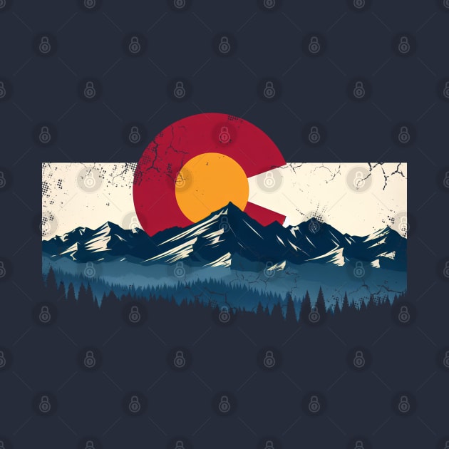 Colorado Flag Mountains Design Retro Distressed by E