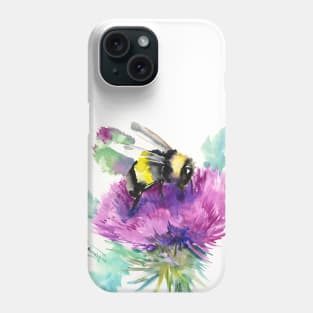 Bumblebee and Thistle Flower, herbal art, bee, honey herbs vegan art Phone Case