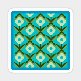 Blue Retro Funky Flowers Magnet