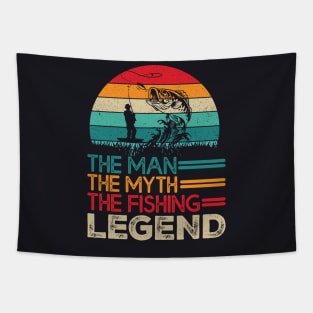 Vintage Bass Fishing Man The Myth The Fishing Legend T-Shirt Tapestry