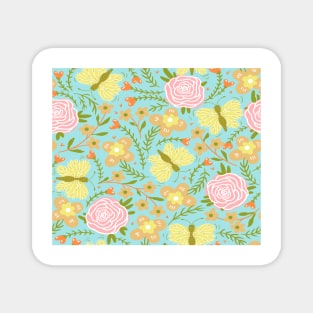 Blue Floral Pattern Magnet