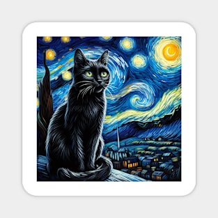 The black cat and the starry night Magnet