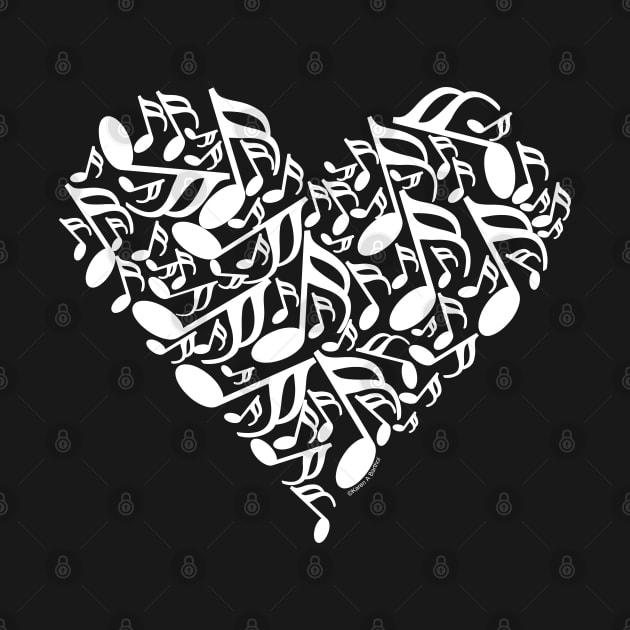 White Music Notes Heart by Barthol Graphics