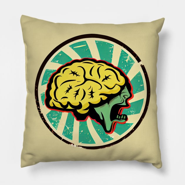 The Brain of a Mad Man Retro Style Pillow by Vooble