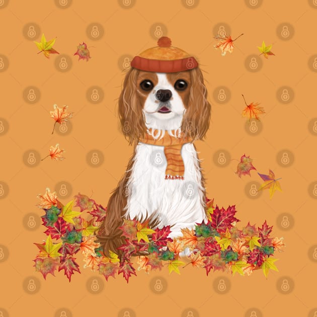 Blenheim in Fall Leave, Blenheim Cavalier King Charles Spaniel by Cavalier Gifts