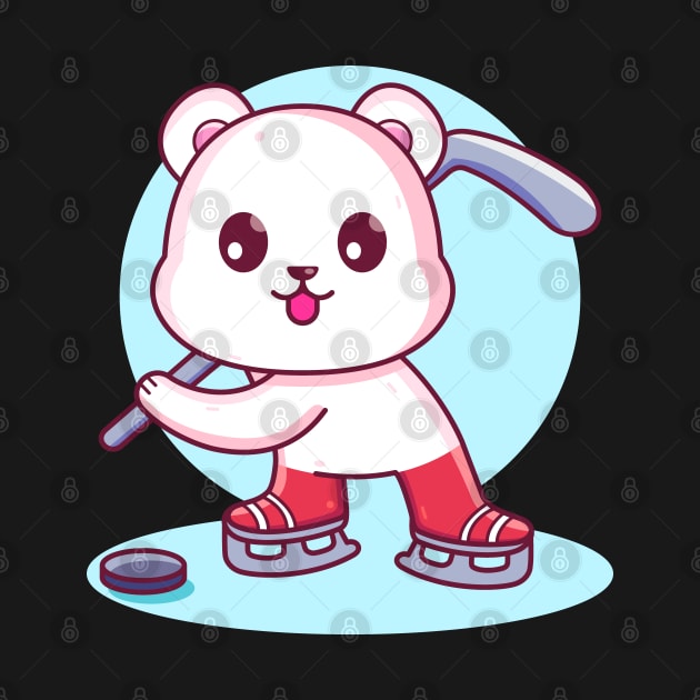 Cute Kawaii Polar Bear Playing Hockey by Ardhsells